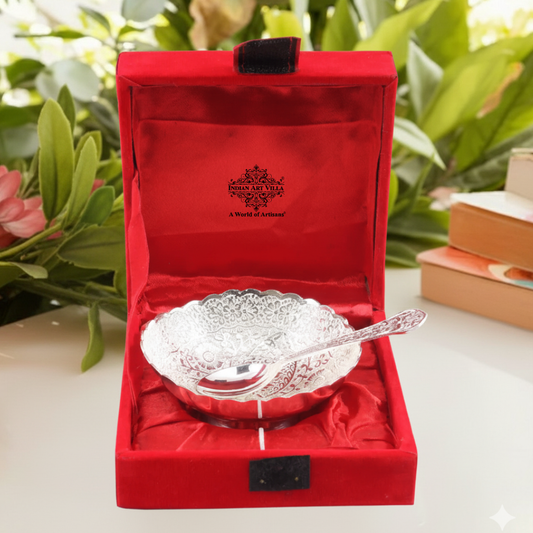 Pure Silver Plated Floral Design 1 Bowl 150 ML with 1 Spoon