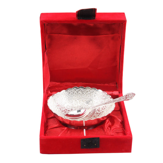 Pure Silver Plated Floral Design 1 Bowl 150 ML with 1 Spoon