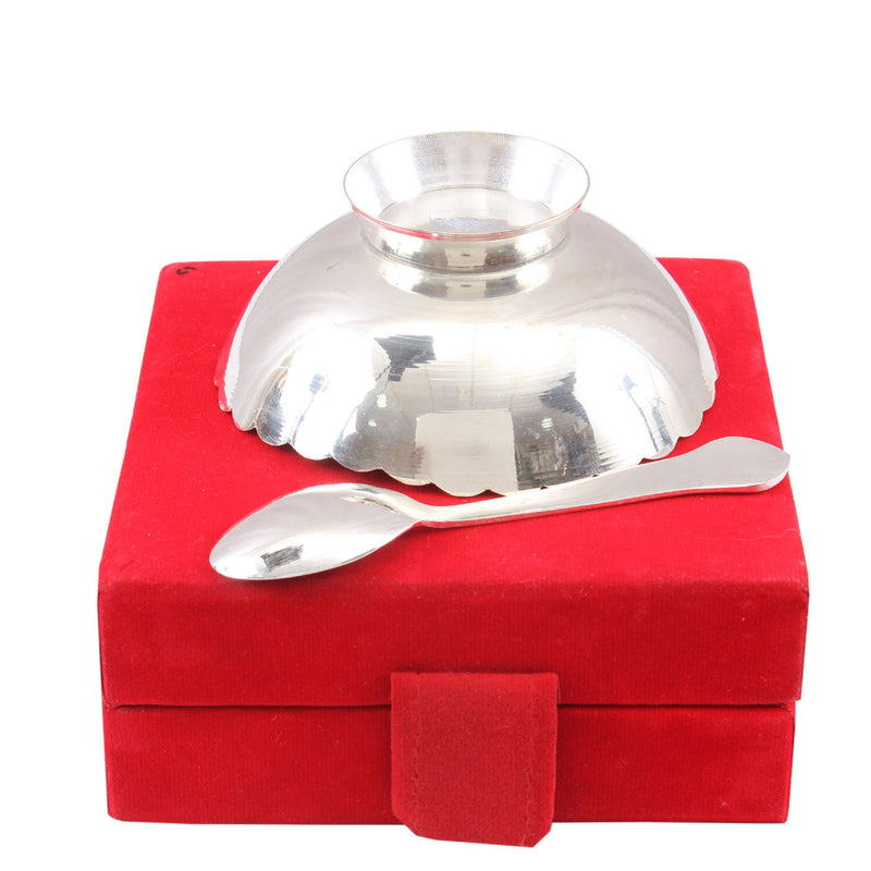 Pure Silver Plated Floral Design 1 Bowl 150 ML with 1 Spoon