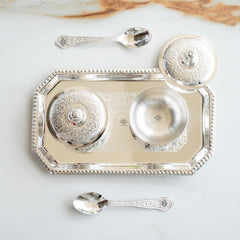 Silver Plated Set of 2 Beetel Bowl with 2 Spoon & 1 Tray