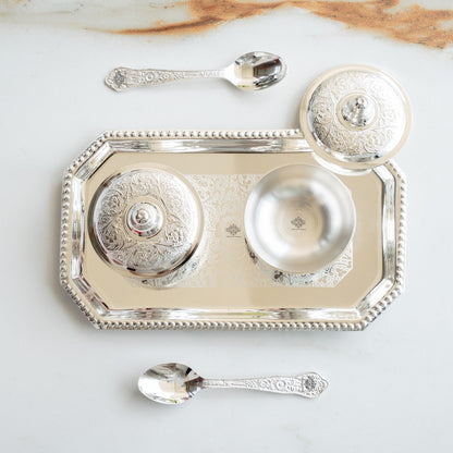 Silver Plated Set of 2 Beetel Bowl with 2 Spoon & 1 Tray