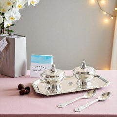 Silver Plated Set of 2 Beetel Bowl with 2 Spoon & 1 Tray