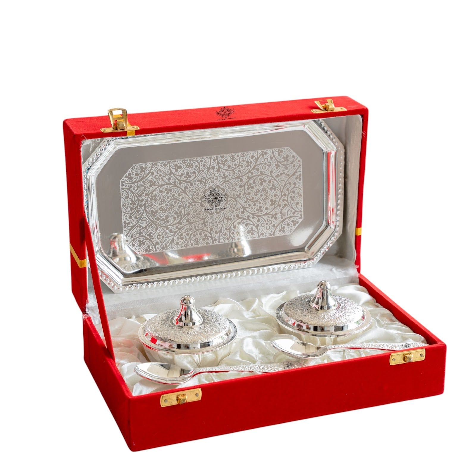 Silver Plated Set of 2 Beetel Bowl with 2 Spoon & 1 Tray