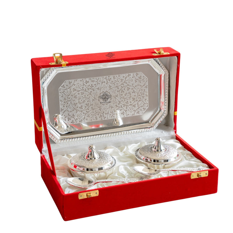 Silver Plated Set of 2 Beetel Bowl with 2 Spoon & 1 Tray