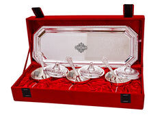 Handcrafted Pure Silver Plated Handmade 3 Betel Bowl with 3 Spoon & 1 Tray