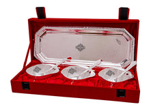 Handmade Pure Silver Plated Mango Design 3 Bowl with 3 Spoon & 1 Tray