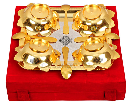 Silver Plated Gold Polished, Set of 4 Bowl & 4 Spoon & Tray