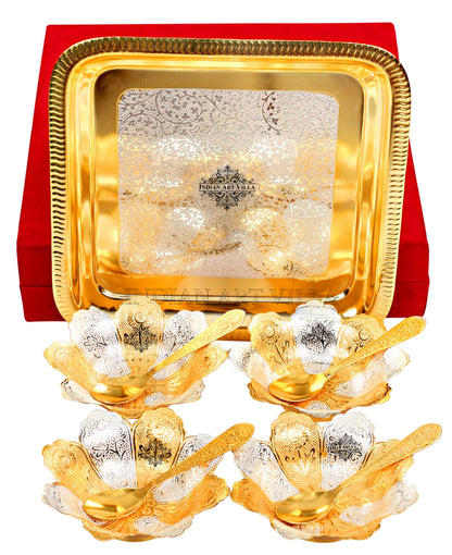 Silver Plated Gold Polished, Set of 4 Bowl & 4 Spoon & Tray