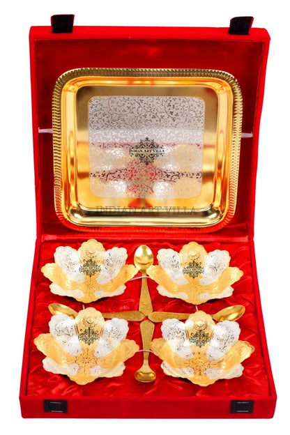 Silver Plated Gold Polished, Set of 4 Bowl & 4 Spoon & Tray