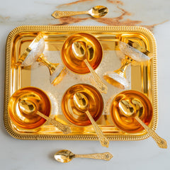 Silver Plated Gold Polished, Set of 6 Ice Cream Bowl & 6 Spoon & Tray