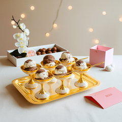 Silver Plated Gold Polished, Set of 6 Ice Cream Bowl & 6 Spoon & Tray
