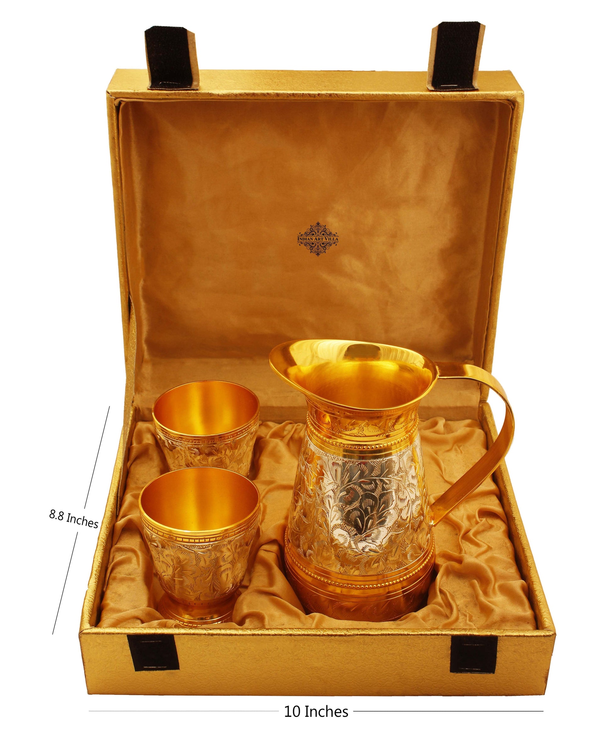 Silver & Gold Plated Jug & 2 Glass Tumbler, Drinkware, Gift Set, 3 Pieces