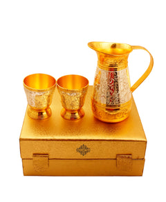Silver & Gold Plated Jug & 2 Glass Tumbler, Drinkware, Gift Set, 3 Pieces
