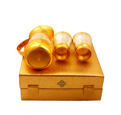 Silver & Gold Plated Jug & 2 Glass Tumbler, Drinkware, Gift Set, 3 Pieces