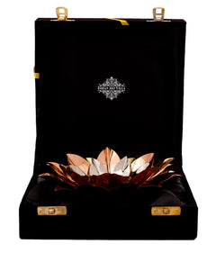 Pure Copper Lotus Design Tea Light Candle Diya / Deepak With Black Velvet Gift Box, Colour-Gold, Silver & Brown, Width-20.32 cm