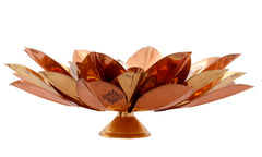Pure Copper Lotus Design Tea Light Candle Diya / Deepak With Black Velvet Gift Box, Colour-Gold, Silver & Brown, Width-20.32 cm