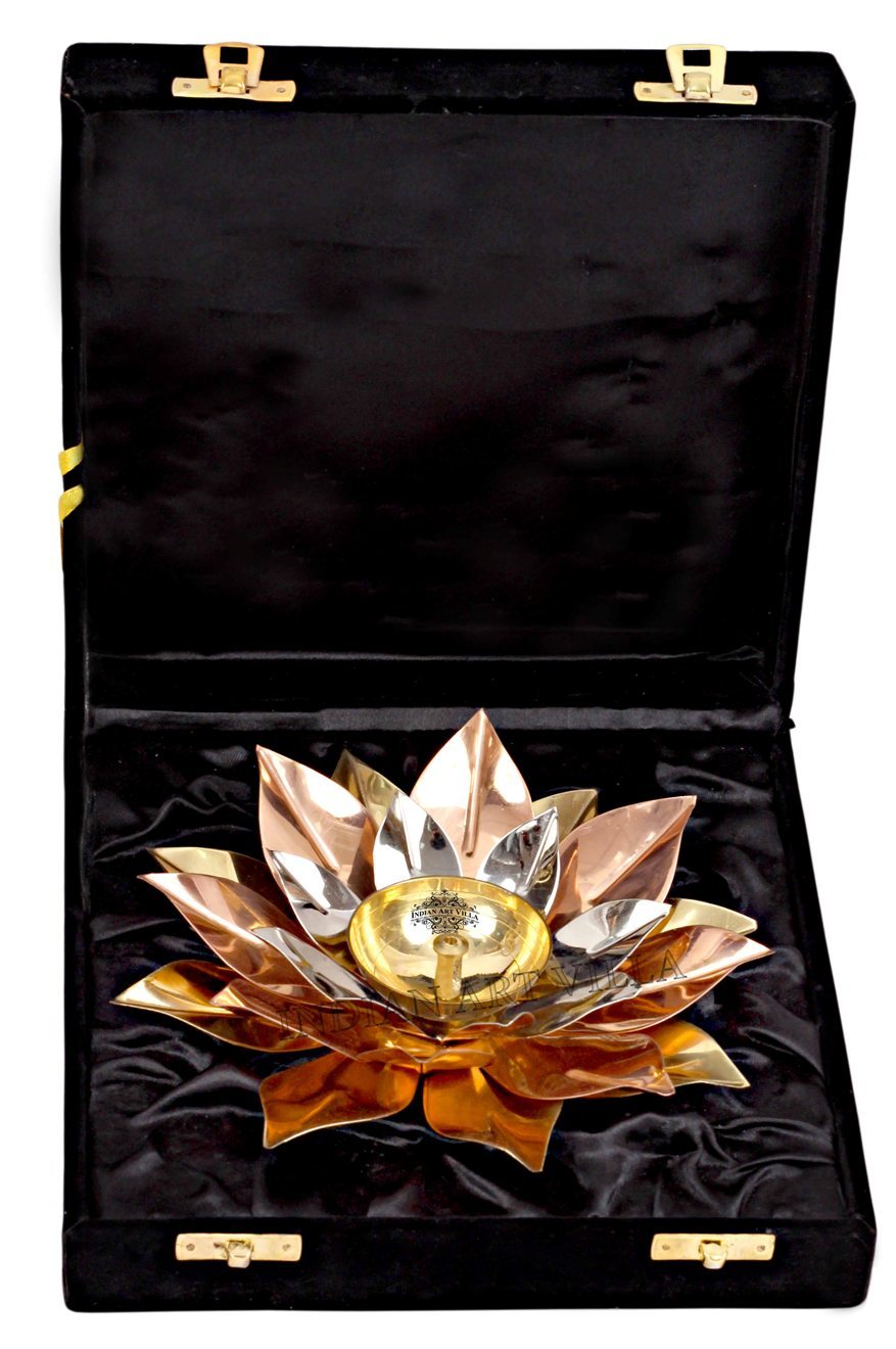 Silver Gold & Copper Plated Lotus Design Diya Deepak