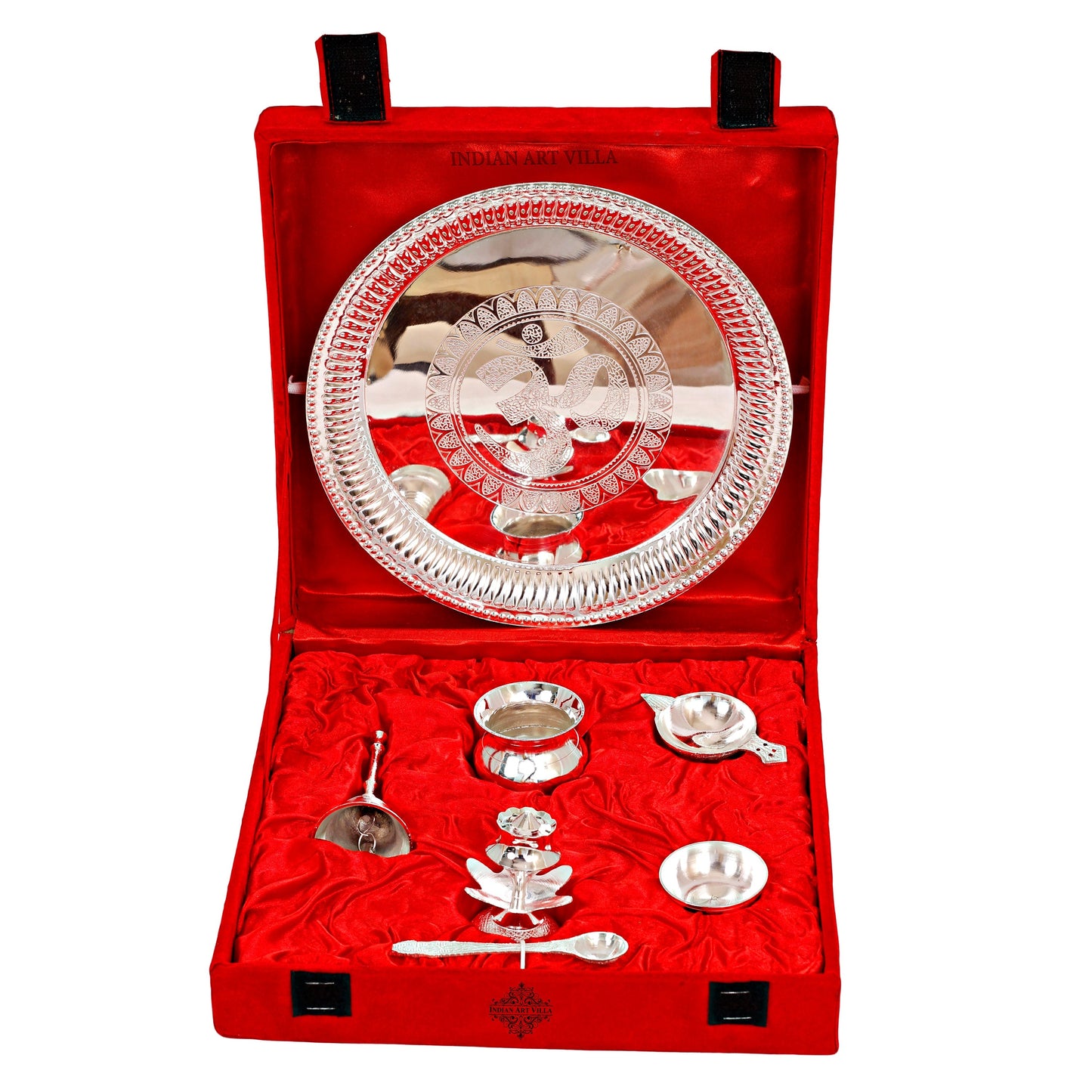 Handmade Pure Silver Plated Designer Pooja Thali Set