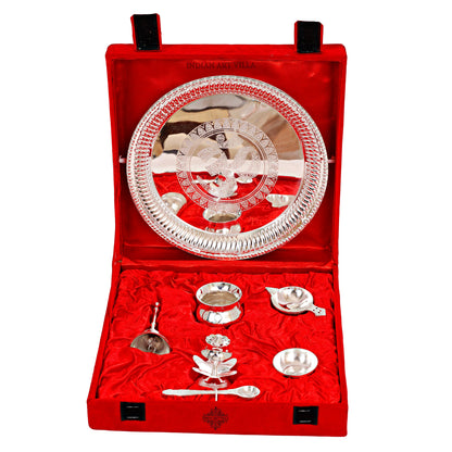 Handmade Pure Silver Plated Designer Pooja Thali Set
