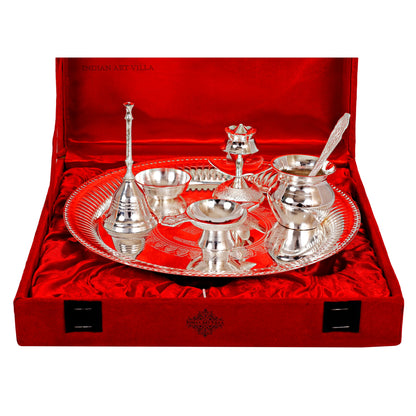 Handmade Pure Silver Plated Designer Pooja Thali Set