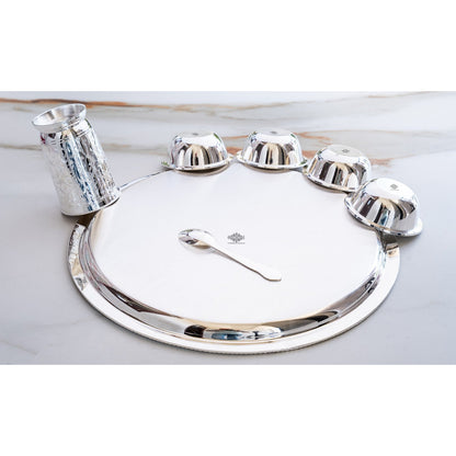 Handcrafted Pure Silver Plated Embossed Design Dinner Set 7 Pieces