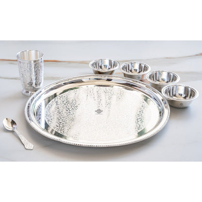 Handcrafted Pure Silver Plated Embossed Design Dinner Set 7 Pieces