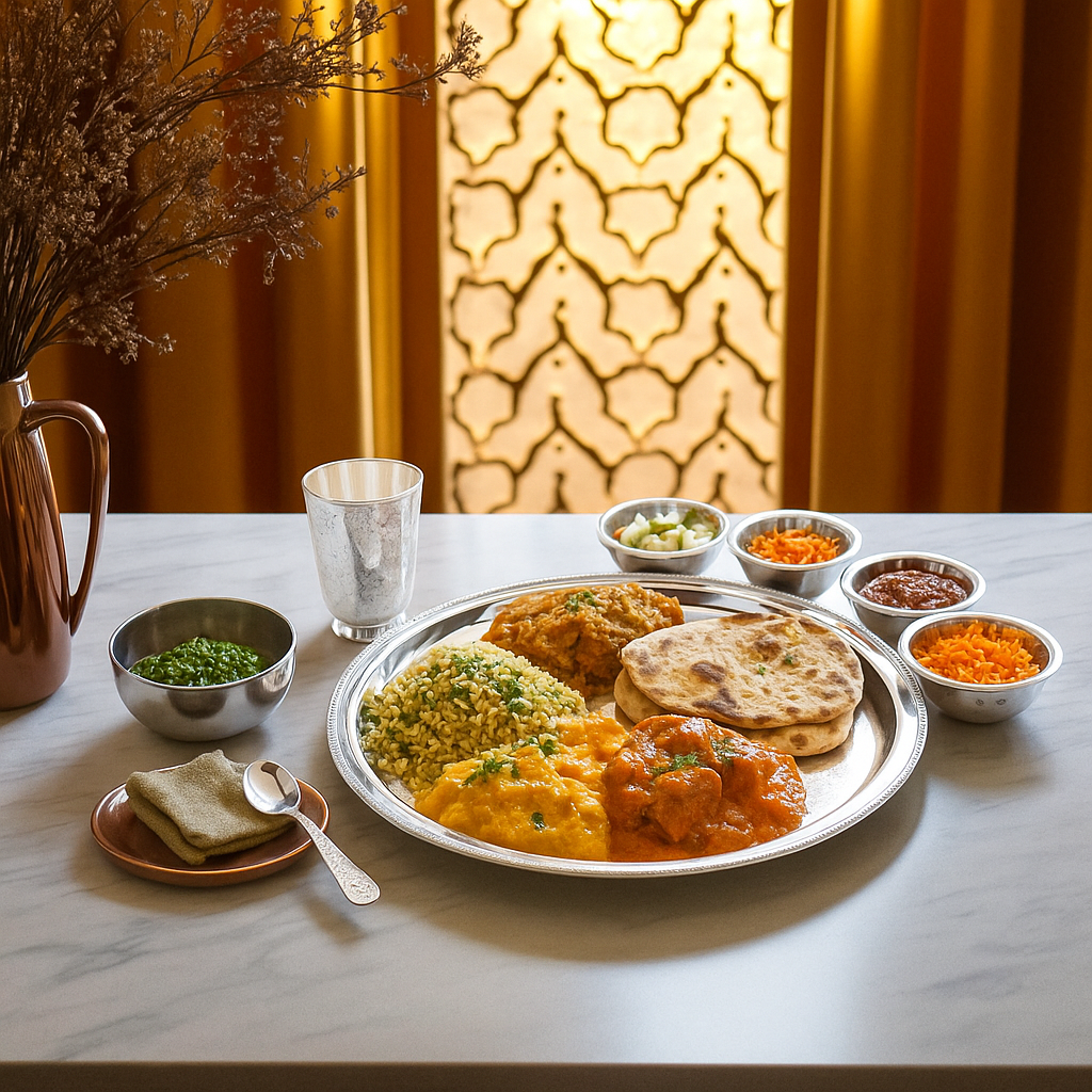 Handcrafted Pure Silver Plated Embossed Design Dinner Set 7 Pieces