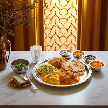 Handcrafted Pure Silver Plated Embossed Design Dinner Set 7 Pieces