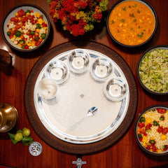 Handcrafted Pure Silver Plated Embossed Design Dinner Set 7 Pieces