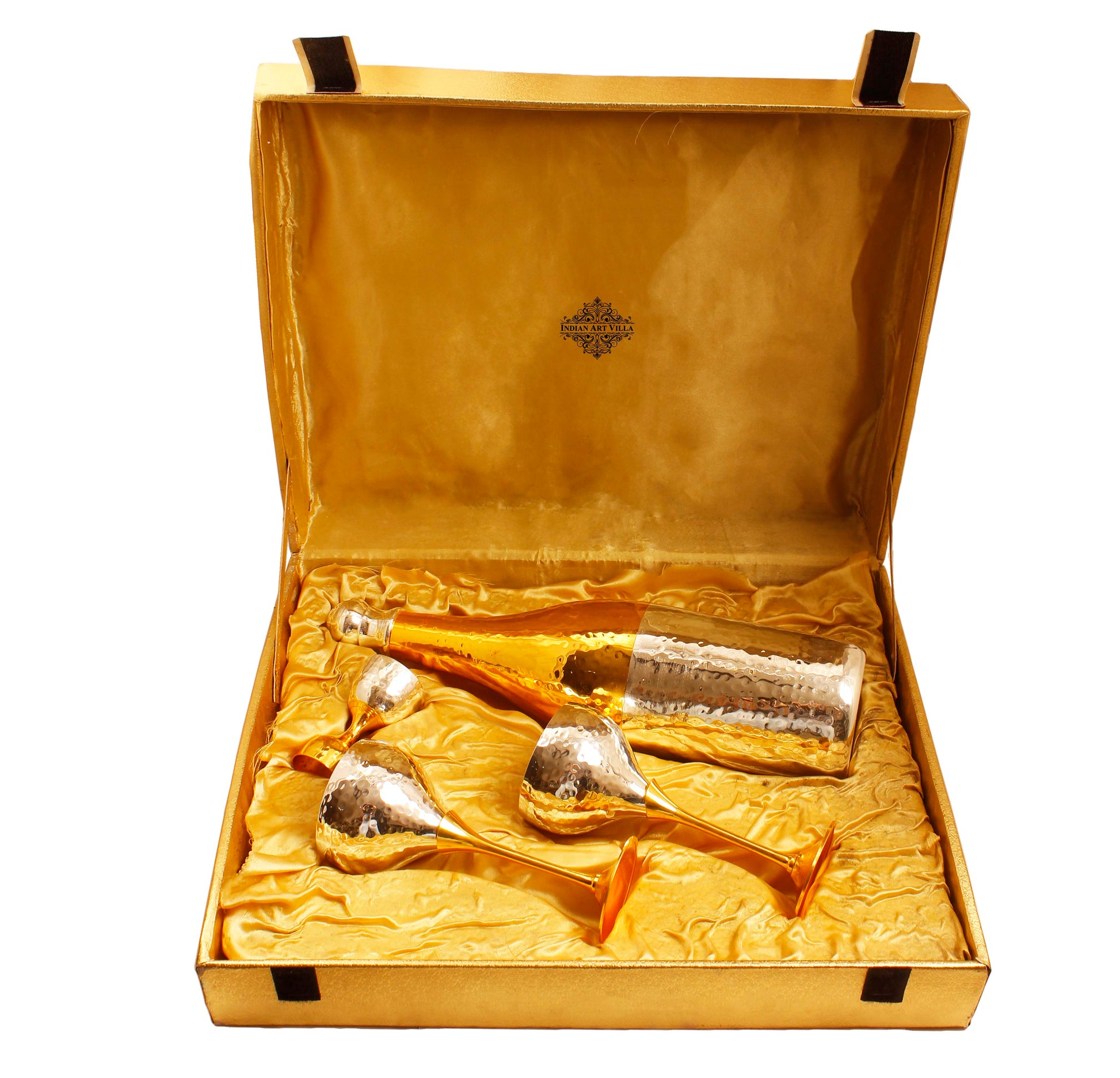 Silver & Gold Plated Champagne Bottle, 2 Wine Glass & Peg Measure, Barware Gift Set
