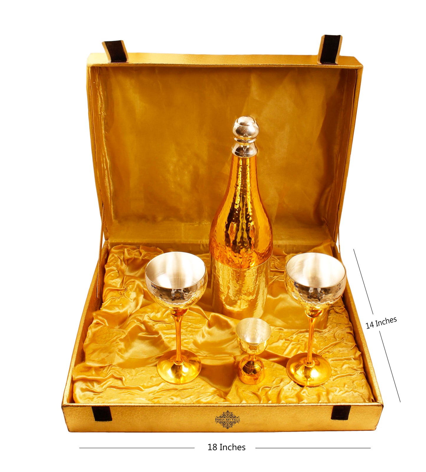 Silver & Gold Plated Champagne Bottle, 2 Wine Glass & Peg Measure, Barware Gift Set