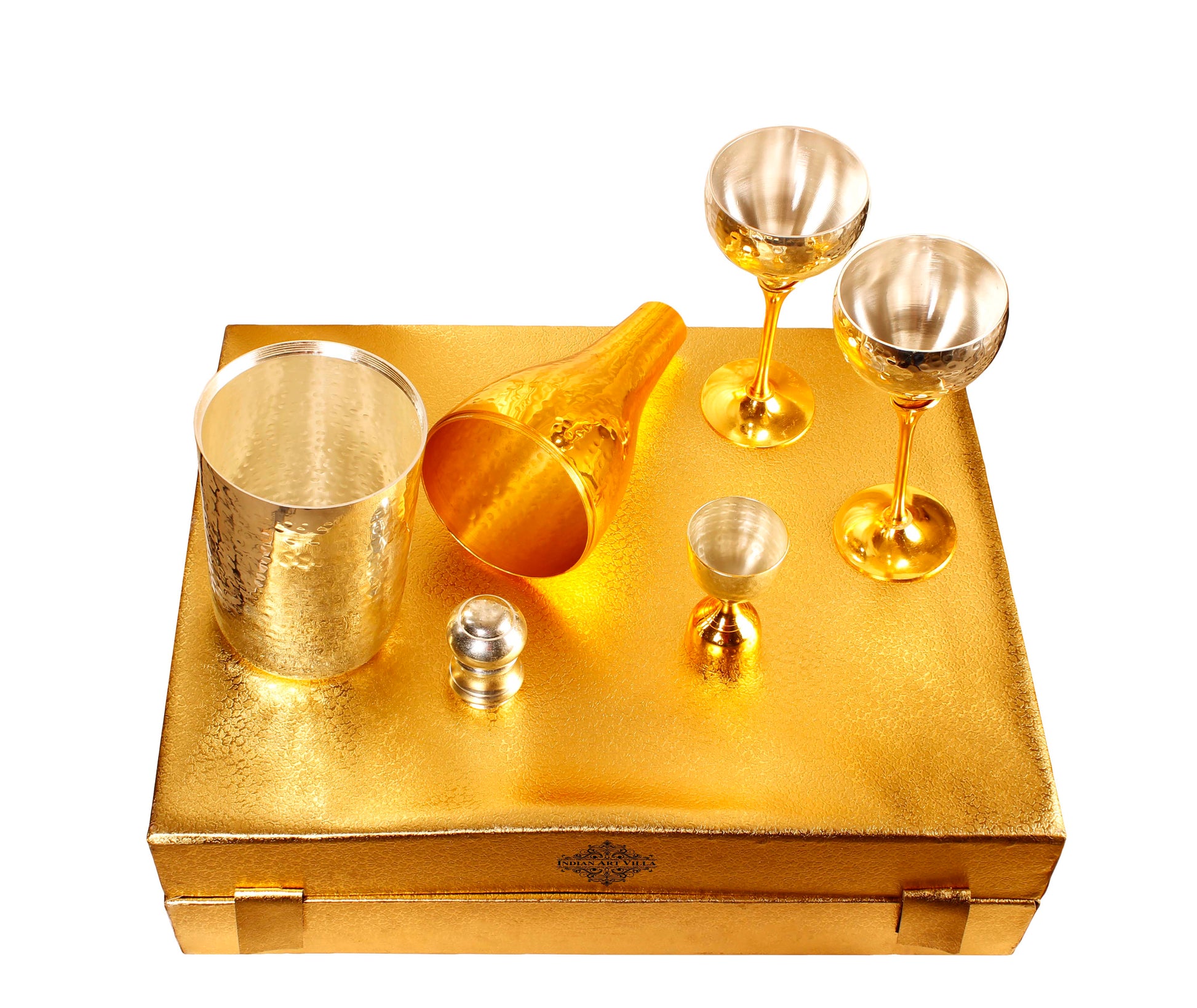 Silver & Gold Plated Champagne Bottle, 2 Wine Glass & Peg Measure, Barware Gift Set