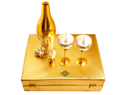 Silver & Gold Plated Champagne Bottle, 2 Wine Glass & Peg Measure, Barware Gift Set