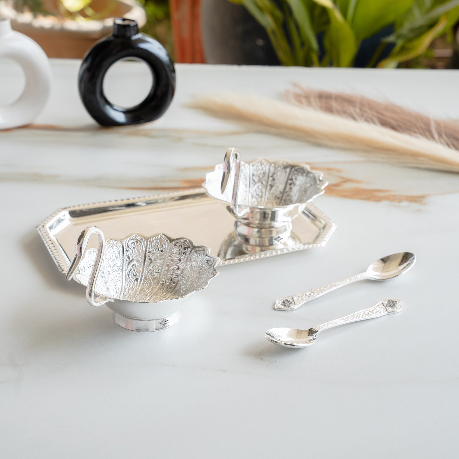 Silver Plated Duck Design Gift Set 2 Bowl, 2 Spoon & 1 Tray, 5 Pieces