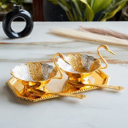 Silver Plated Duck Design Gift Set 2 Bowl, 2 Spoon & 1 Tray, 5 Pieces