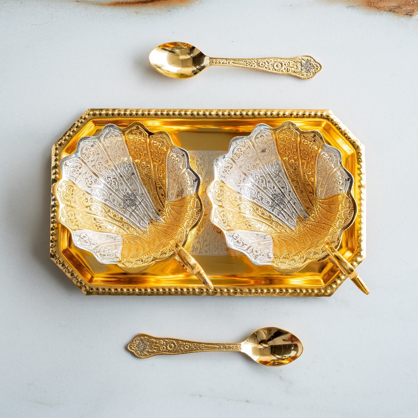 Silver Plated Duck Design Gift Set 2 Bowl, 2 Spoon & 1 Tray, 5 Pieces