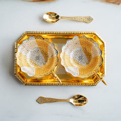 Silver Plated Duck Design Gift Set 2 Bowl, 2 Spoon & 1 Tray, 5 Pieces
