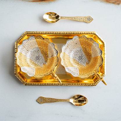 Silver Plated Duck Design Gift Set 2 Bowl, 2 Spoon & 1 Tray, 5 Pieces