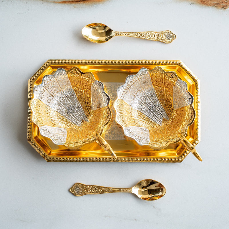 Silver Plated Duck Design Gift Set 2 Bowl, 2 Spoon & 1 Tray, 5 Pieces