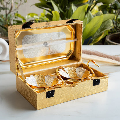 Silver Plated Duck Design Gift Set 2 Bowl, 2 Spoon & 1 Tray, 5 Pieces