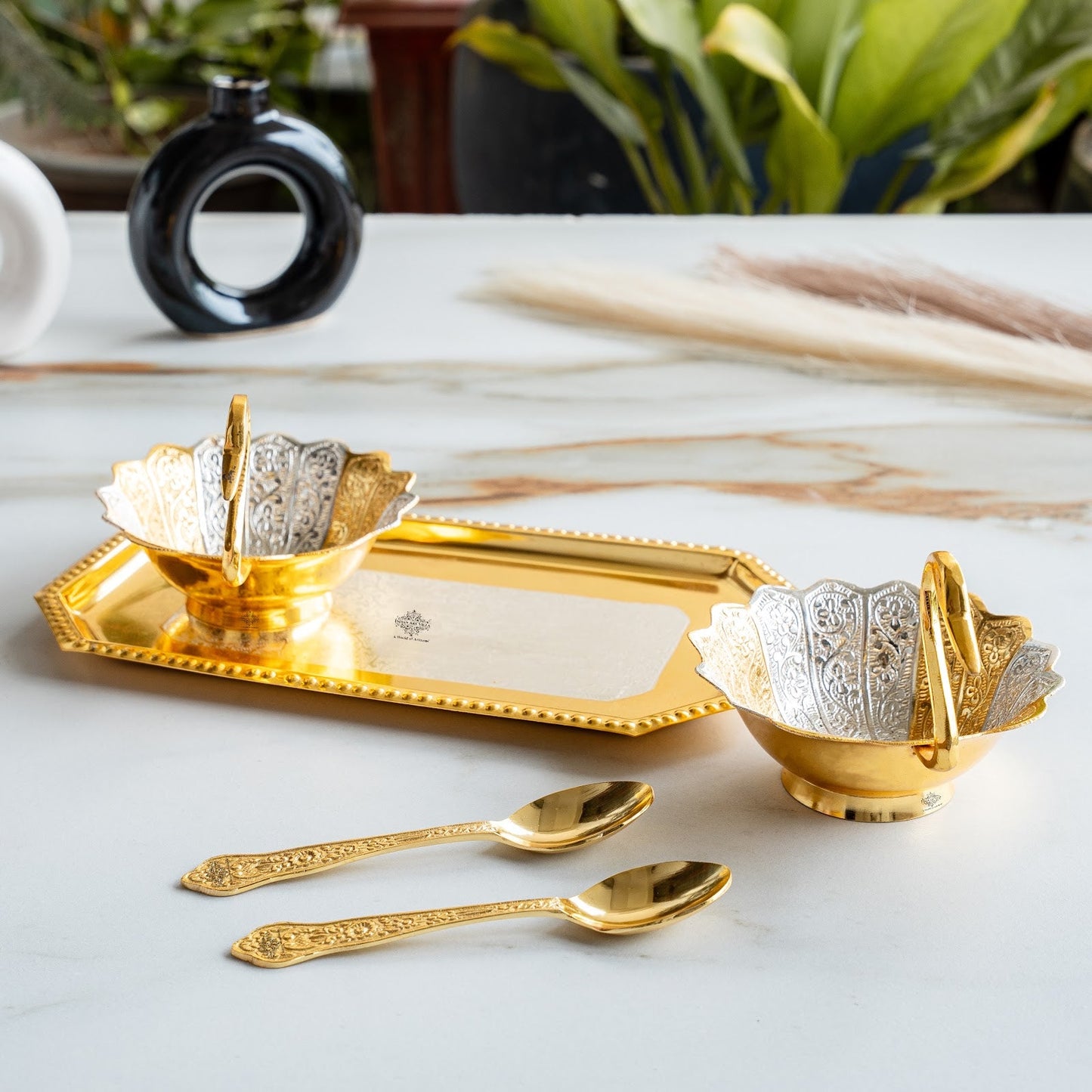 Silver Plated Duck Design Gift Set 2 Bowl, 2 Spoon & 1 Tray, 5 Pieces