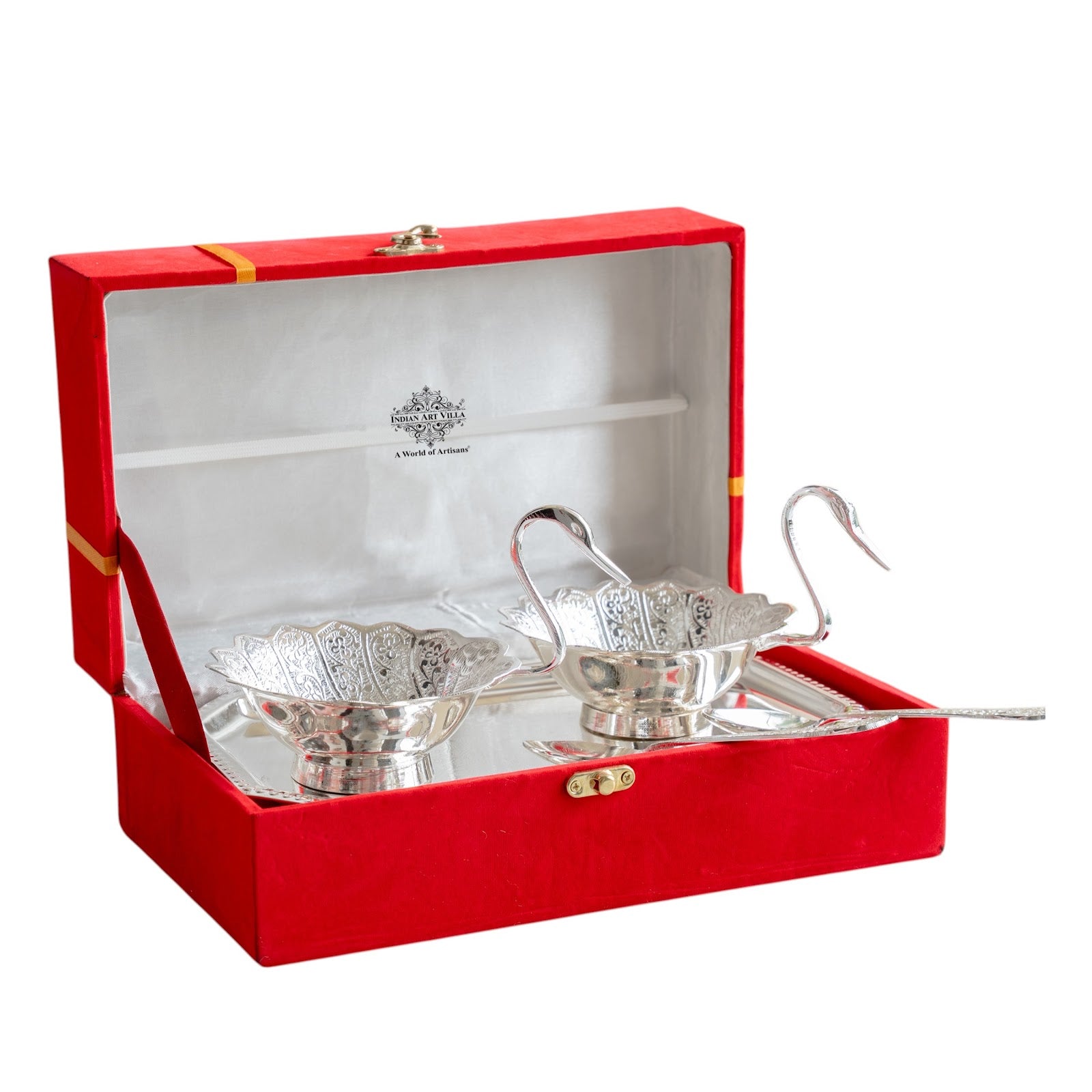 Silver Plated Duck Design Gift Set 2 Bowl, 2 Spoon & 1 Tray, 5 Pieces
