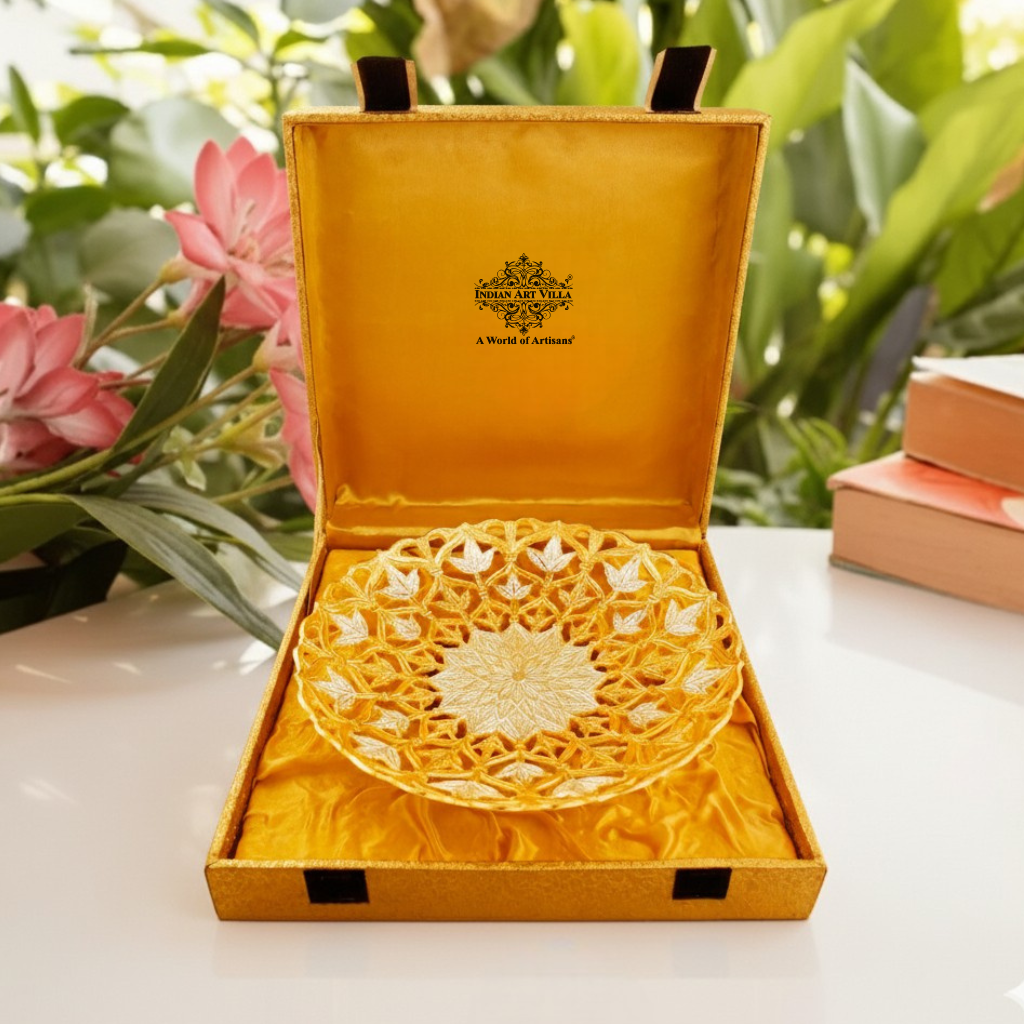 Handcrafted Pure Silver & Gold Plated Leaf Design Bowl, 25.40 CMS