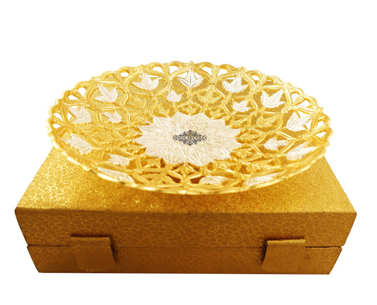 Handcrafted Pure Silver & Gold Plated Leaf Design Bowl, 25.40 CMS