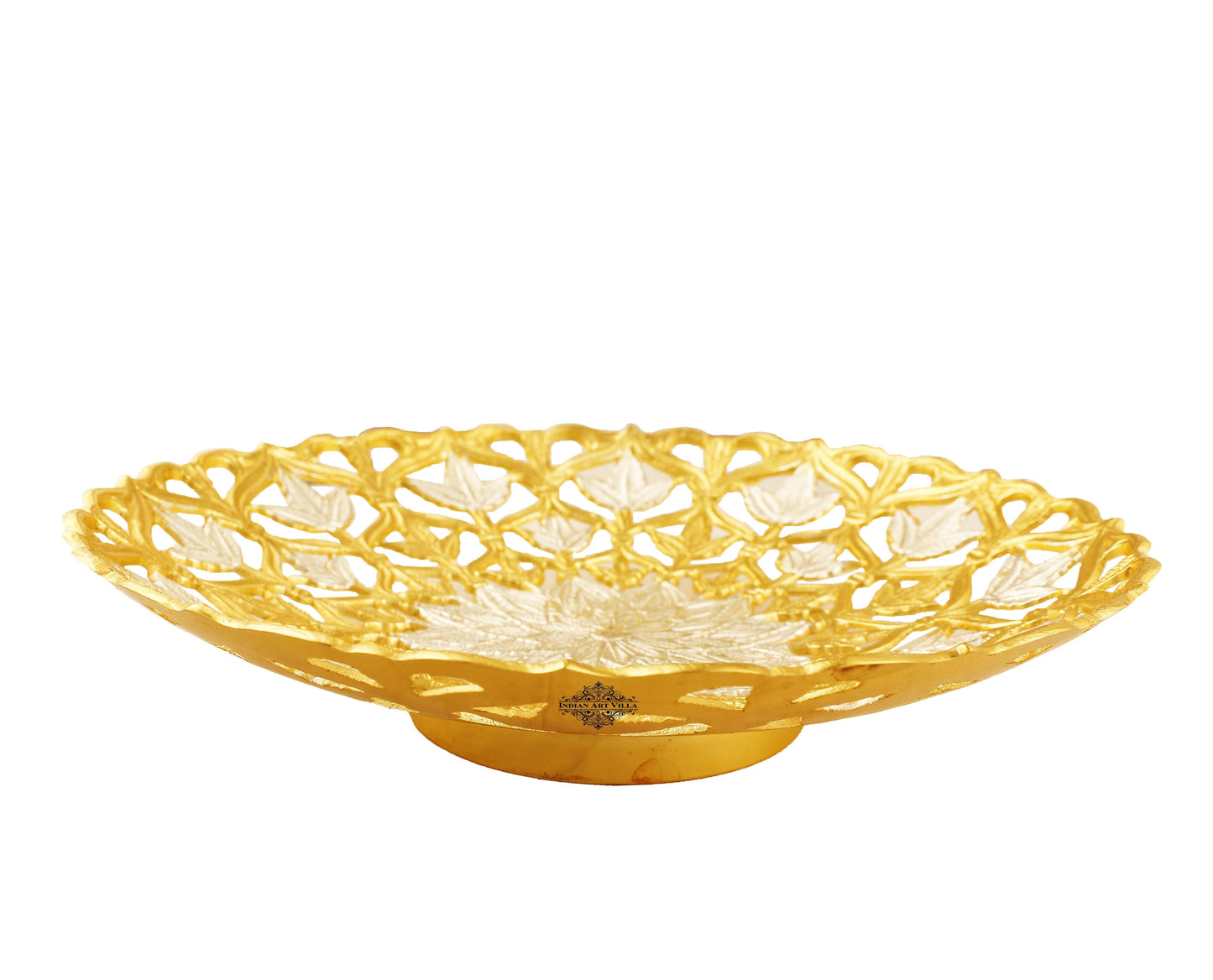 Handcrafted Pure Silver & Gold Plated Leaf Design Bowl, 25.40 CMS