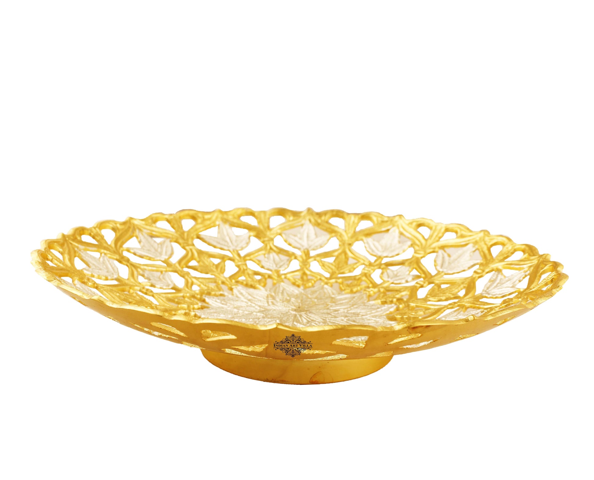Handcrafted Pure Silver & Gold Plated Leaf Design Bowl, 25.40 CMS