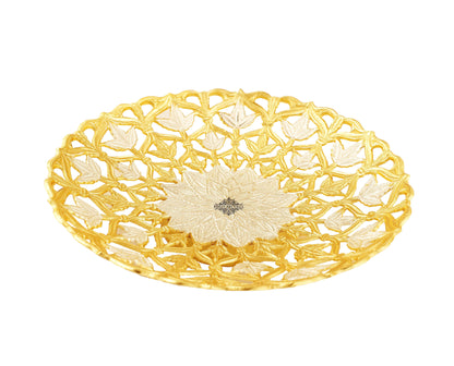 Handcrafted Pure Silver & Gold Plated Leaf Design Bowl, 25.40 CMS