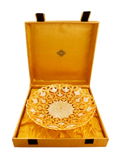 Handcrafted Pure Silver & Gold Plated Leaf Design Bowl, 25.40 CMS
