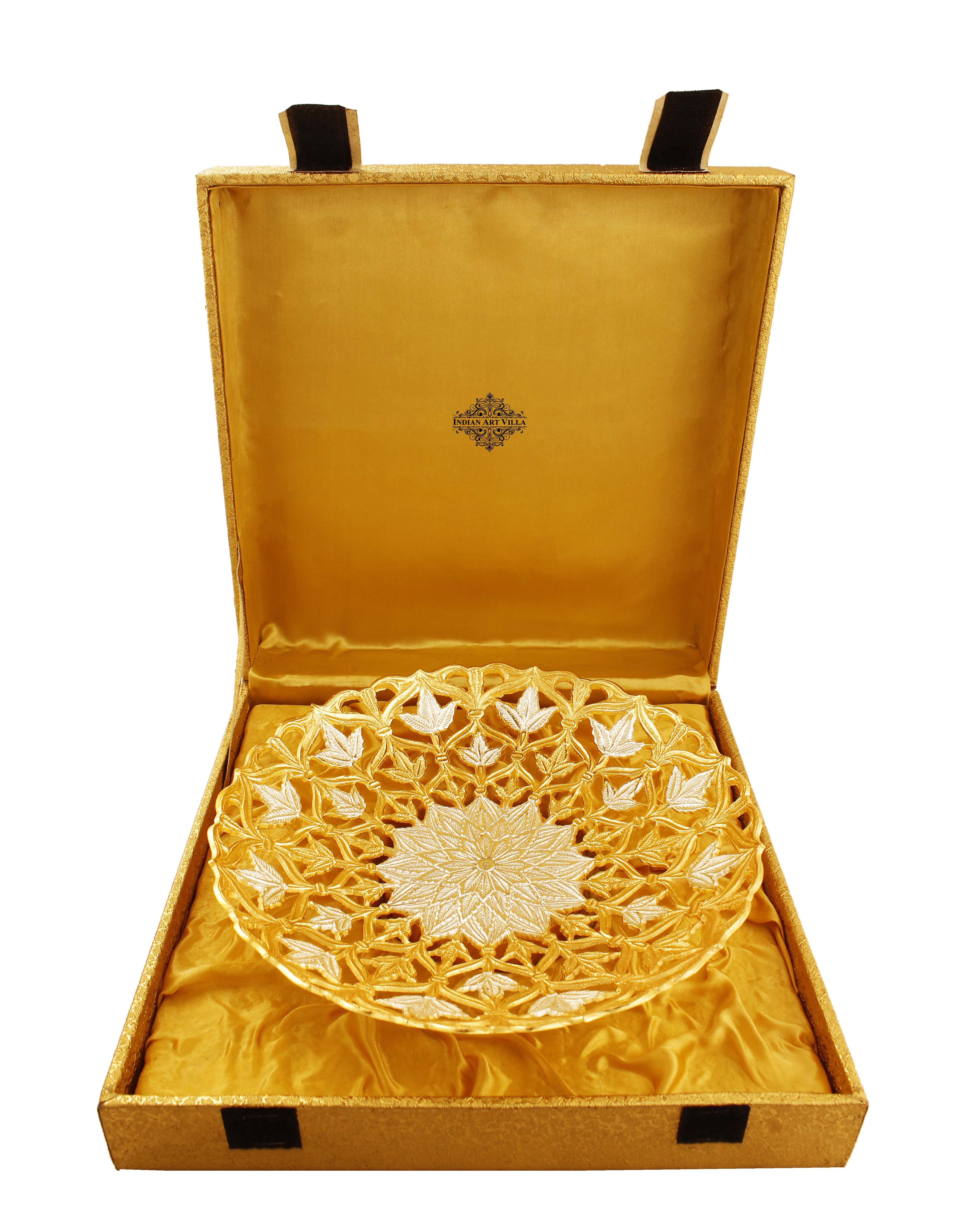 Handcrafted Pure Silver & Gold Plated Leaf Design Bowl, 25.40 CMS