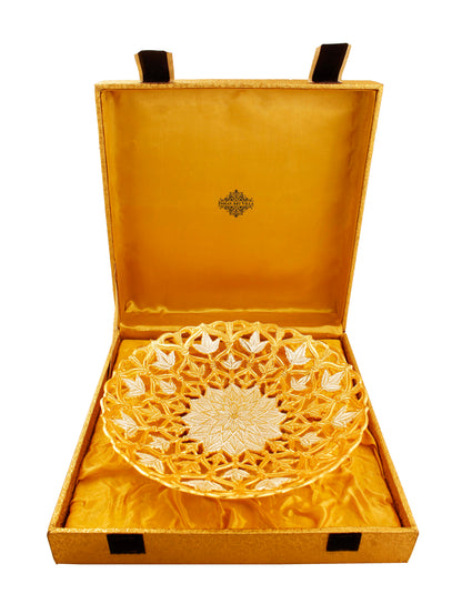 Handcrafted Pure Silver & Gold Plated Leaf Design Bowl, 25.40 CMS